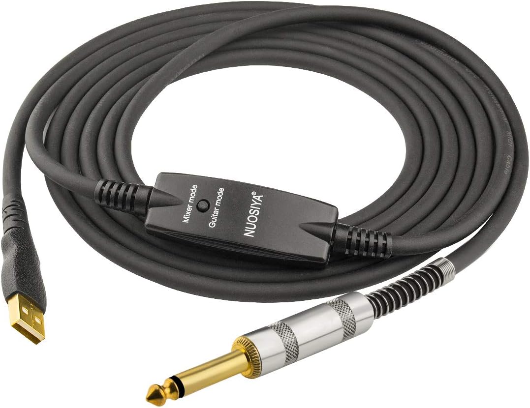 NUOSIYA USB Guitar Cable 20Ft, USB to 1/4 Inch Guitat Cables 6.35mm TS Mono Jack Connector Cord, Guitar Base to PC USB Recording Connection Cable Adapter Compatible Windows and MacOS