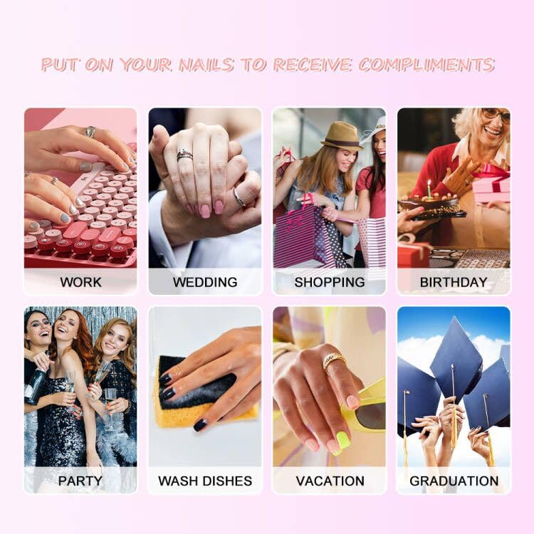 Coolnail Dark Smoky Gray Reflective Mirror Metal Plating False French Acrylic Nail Tips Punk Metallic Square Fake Nails With Glue Sticker - Image 7