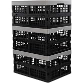 Jekiyo 16-Liter Folding Crates Storage, Collapsible Basket Plastic Set of 3 | Stackable Milk Crate Bin