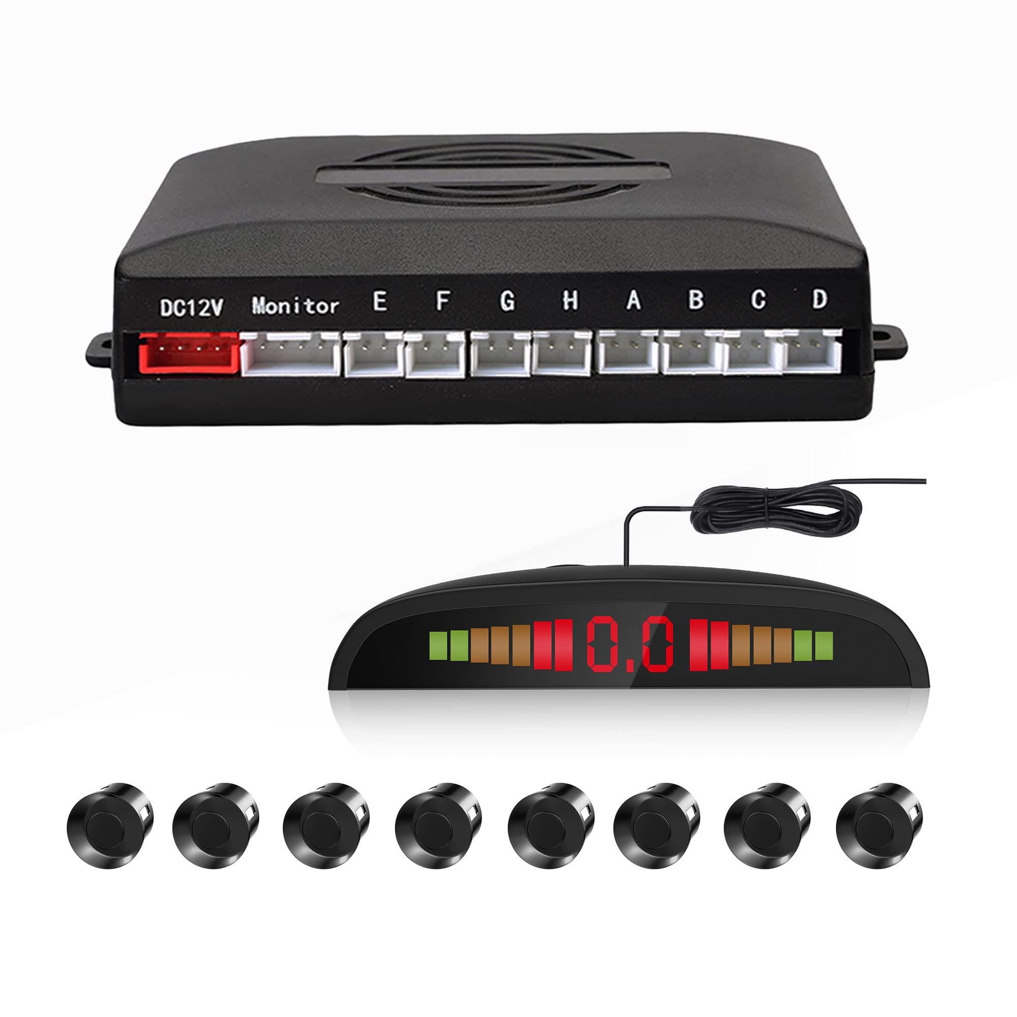Cocar Car Reverse Parking Sensors System with 8 Parking Sensors Distance Detection + LED Distance Display + Sound Warning, Parking Sensors Front and Rear (Black Color)
