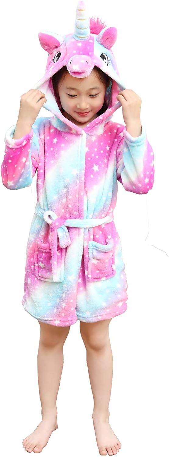 Unicorn Design Hooded Robe Skin Friendly /& Soft Bathrobe for Girls 3 to 11 Y