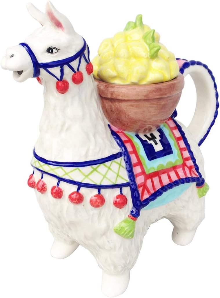 Blue Sky Ceramic Lemon Llama Teapot, 8.75X 4.25X 8.75, White