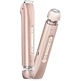 Bikini Trimmer for Women, 2 in 1 Electric Razors for Women Painless Body and Facial Hair Removal, IPX7 Waterproof Wet & Dry Use Bikini Trimmer for Ladies Pubic, Legs, Face, Underarms (Pink)