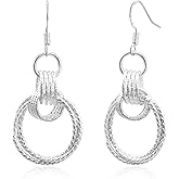 Watforsh 925 Sterling Silver Knot Round Circle Drop Earrings Dangle Statement Prom Earrings for Women