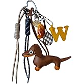 HeriNova 8-in-1 Leather Dachshund Dog Bag Charm Rope Keychain, Cute Wiener Initial Bread Tennis Heart Y2K Rope Pure Charms for Tote Handbag in Fall and Winter