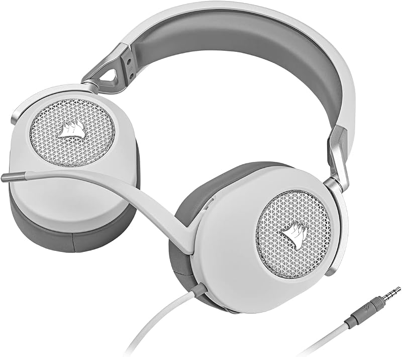 Corsair hs65 surround multiplataforma com fio para jogos - dolby 7.1 surround sound - sonarworks soundid - compatível com icue - pc, mac, ps5, ps4, xbox, nintendo switch, mobile - branco