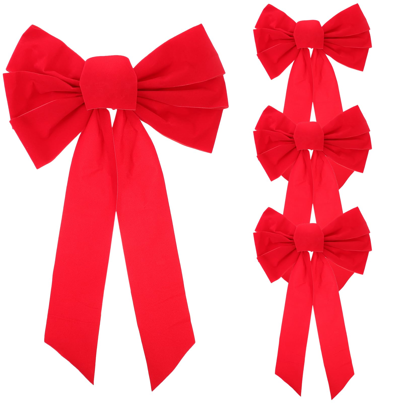 VOSAREA 4 pcs Christmas Red Bow Ornament Lint Bowknot Xmas Tree Decor for Home Party Indoor Outdoor Wreath Door Holiday1