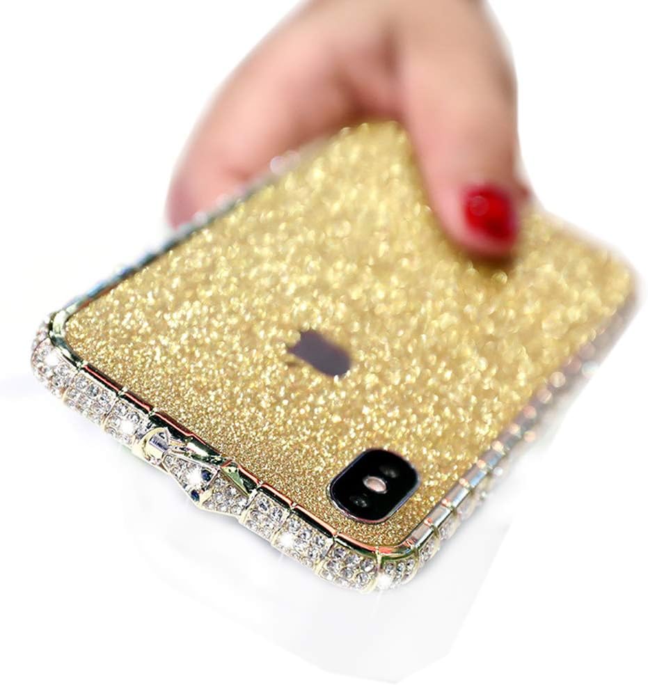 MeiQing Bling Frame and Sticker for iPhone Xs Max Case Glitter Bling Back Skin Sticker + Crystal Edge Cover for iPhone Xs Max with Screen Protector (Gold)