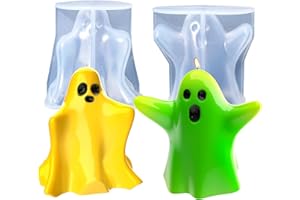 Juome Ghost Candle Molds, 2Pcs 3D Halloween Ghost Shape Silicone Molds for Candle Making, Ghost Resin Molds for Halloween Home decorations, DIY Aromatherapy Candles Soap Wax Plaster Polymer Clay