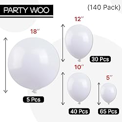 PartyWoo White Balloons 140 pcs Different Sizes