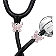 HEYGOO 2 Pack Pink Butterfly Bling Stethoscope Charms, Stethoscope Id Name Tag for Doctor Nurse Christmas Gift