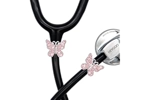 HEYGOO 2 Pack Pink Butterfly Bling Stethoscope Charms, Stethoscope Id Name Tag for Doctor Nurse Christmas Gift