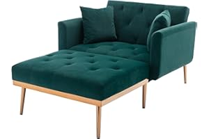 SULOPS 40.94'' Wide Modern Accent Chair with 3 Angles Adjustable Backrest+2-Pillow, Tufted Upholstered Chaise Lounge Chair, Recliner Armchair & Ottoman Set for Living Room, Bedroom (Velvet Green)