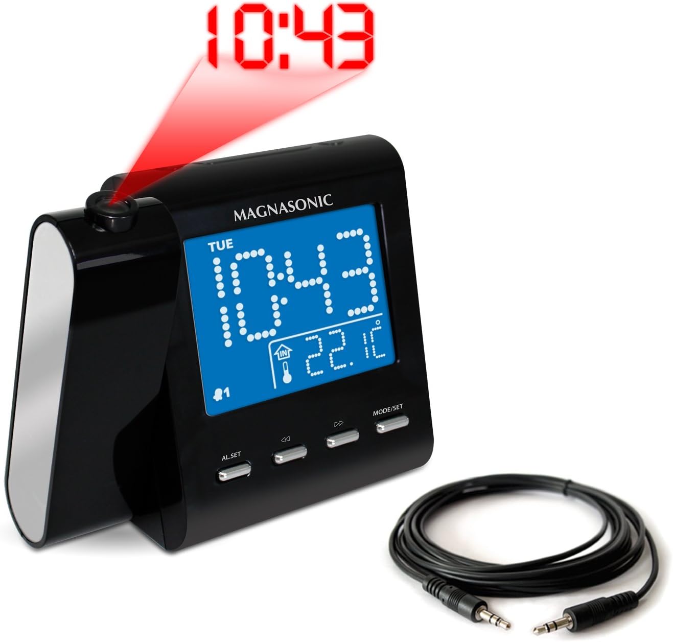 Magnasonic AM/FM Projection Clock Radio with Dual Alarm, Auto Time Set