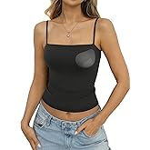 EasyGala Womens Padded Double Lined Crop Tank Tops Square Neck Built in Bra Tops Adjustable Spaghetti Strap Cami Shirts