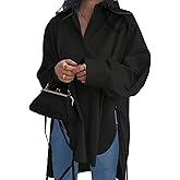 Oversized Button Down Shirts for Women Long Sleeve Boyfriend Shirt Dress Casual Collar Sexy Split High Low Blouse 100% Cotton