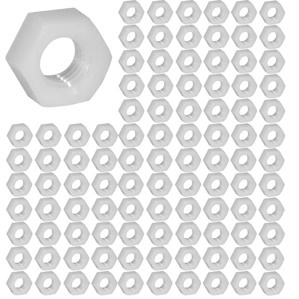 100 Pcs M8 Nylon Hex Nuts Plastic Threaded Insert Locking Nuts for Screws Bolts, White