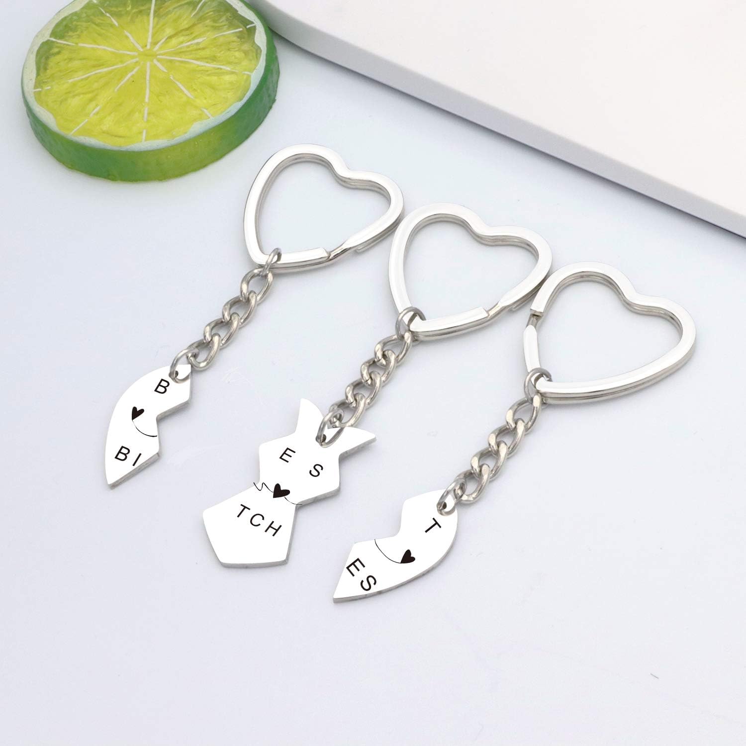 HULALA 3 PCS Best Friends Keyrings For Women Puzzle Heart Pendant Engraved Keychain Friendship Gifts For Leaving Long Distance (BEST BITCHES) - Image 5