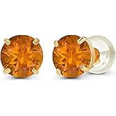 Solid 925 Sterling Silver Gold Plated 6mm Round Genuine Birthstone Gemstone Hypoallergenic Stud Earrings For Women