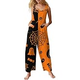 Womens Linen Halloween Jumpsuit,Costumes Playsuit for Women Overalls | Halloween Capri Jumpsuit For Women Plus Size Harem Pants casual Bib Overall bohemian jumpers for women