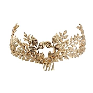 Amazon Com Frcolor Golden Greek Roman Leaf Crown Headpiece Bridal Wedding Headband Hair Jewelry With Combs Beauty