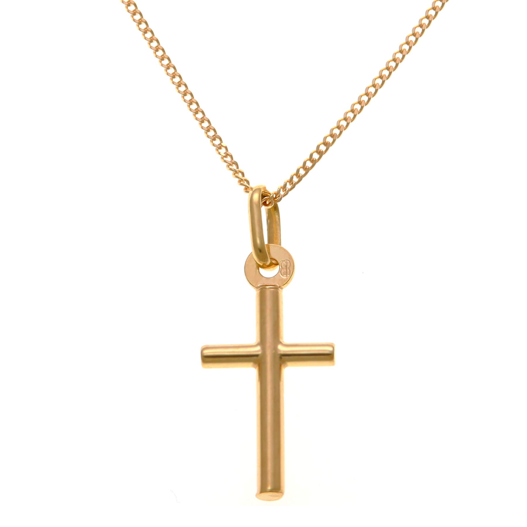 Alexander Castle Small Plain Solid 9ct Gold Cross Necklace for Women & Children - Cross Necklace Pendant with 18" 9ct Gold Chain & Jewellery Gift Box