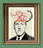 H. P. Lovecraft has the Old Ones on the brain cthulhu tentacles art beautifully upcycled dictionary page book art print