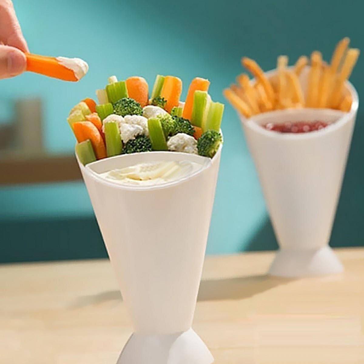 Gadgetzone® 6Pc Plastic Dipping Cones French Fries Dipping Sauce Snack Holder Party Food Serving Bowl Serving Stand Snack Pot.