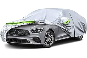 SPORTULI Waterproof Car Covers Replace for 2006-2025 Mercedes Benz E-Class E300 E350 E400 E450, 6 Layers Silver All Weather Car Cover with Zipper Door & Windproof Bands for Snow Rain Dust Protection
