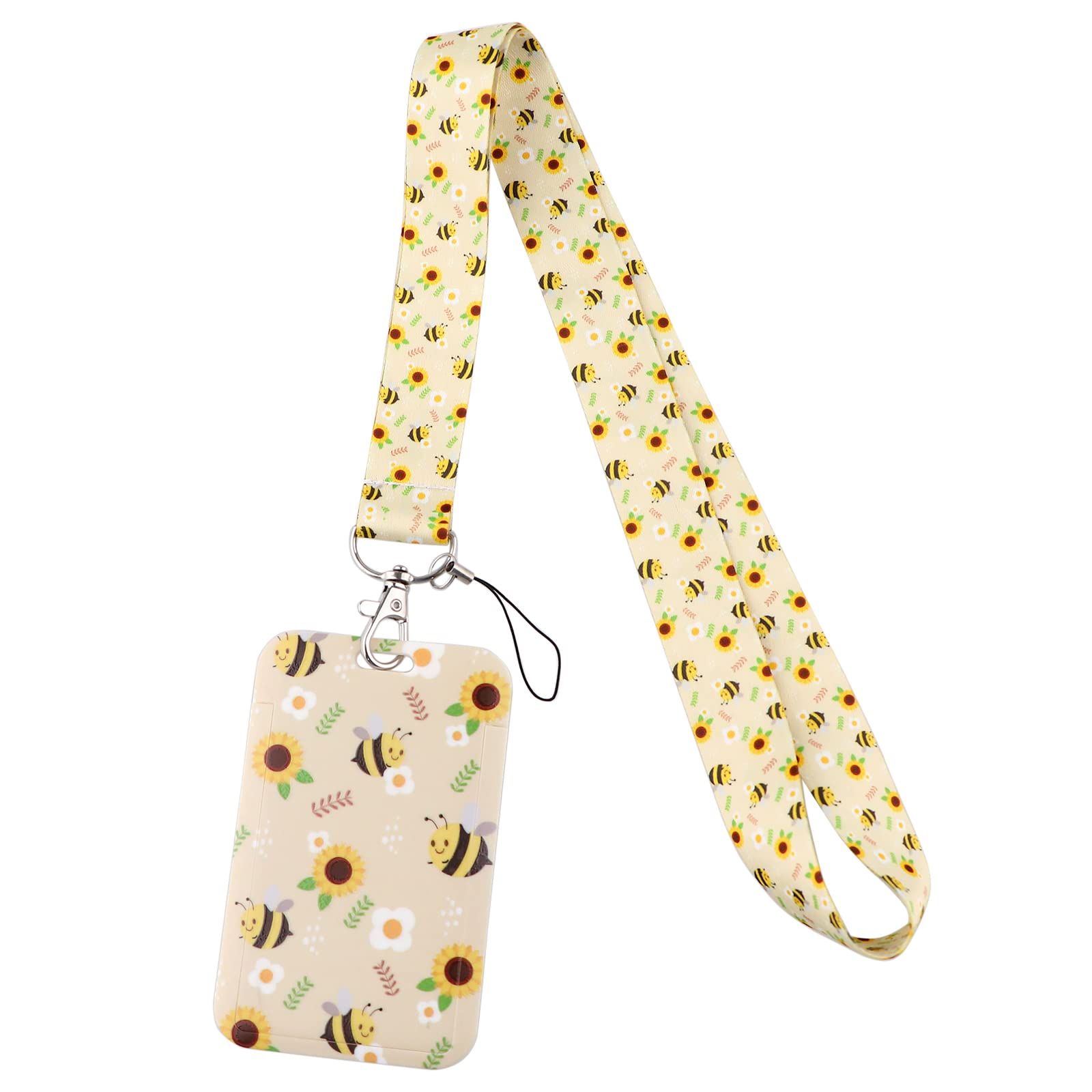 Cute Lanyard with Card Holder for ID Keys, Bee Lanyard Neck Strap with Hard Plastic Case