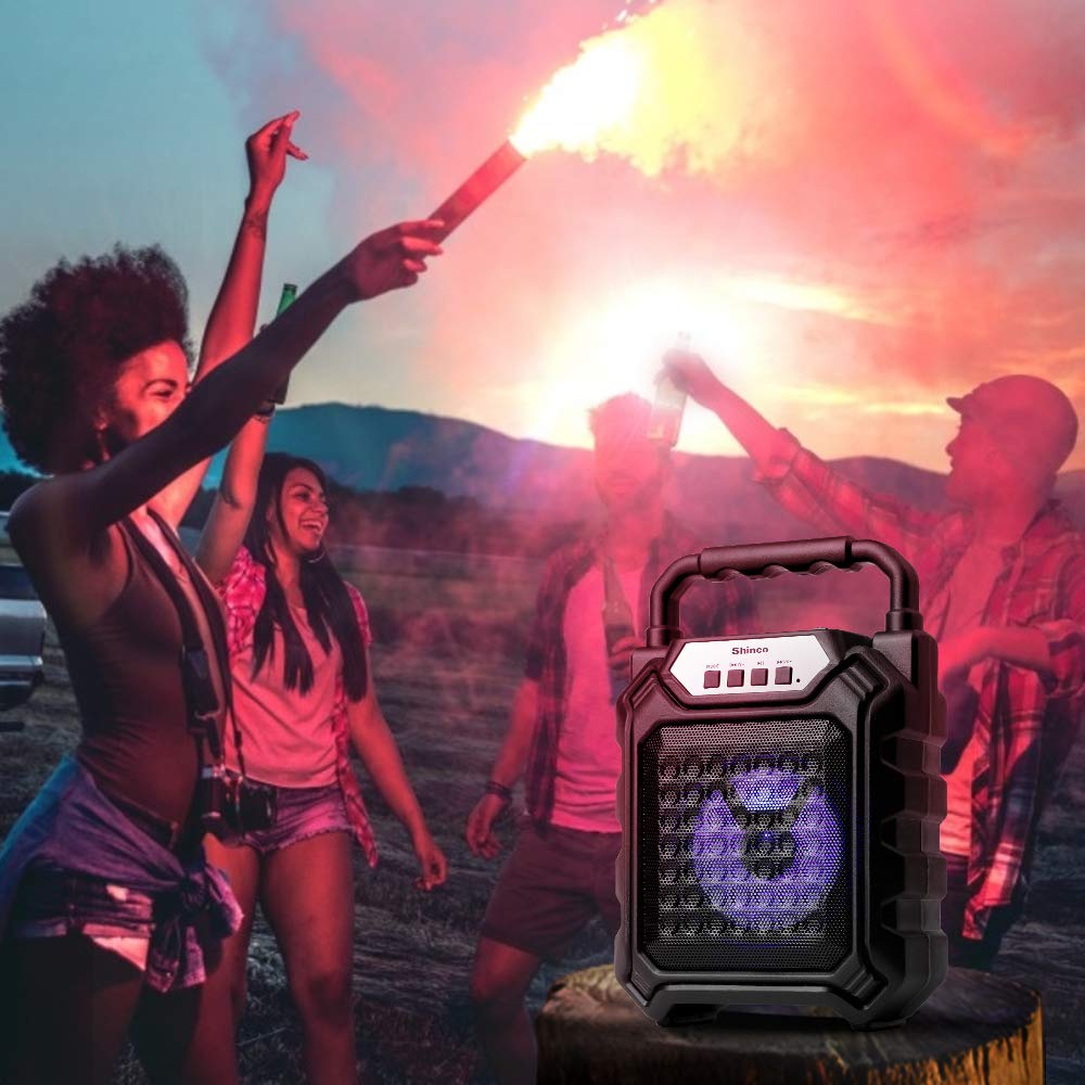 Shinco Bluetooth Portable Speaker with Pulsing Color Light, Rich Bass, FM Radio, TF Card, USB Input, AUX Line-in, 66 ft Wireless Range, Perfect for Home Audio Entertainment and Outdoor