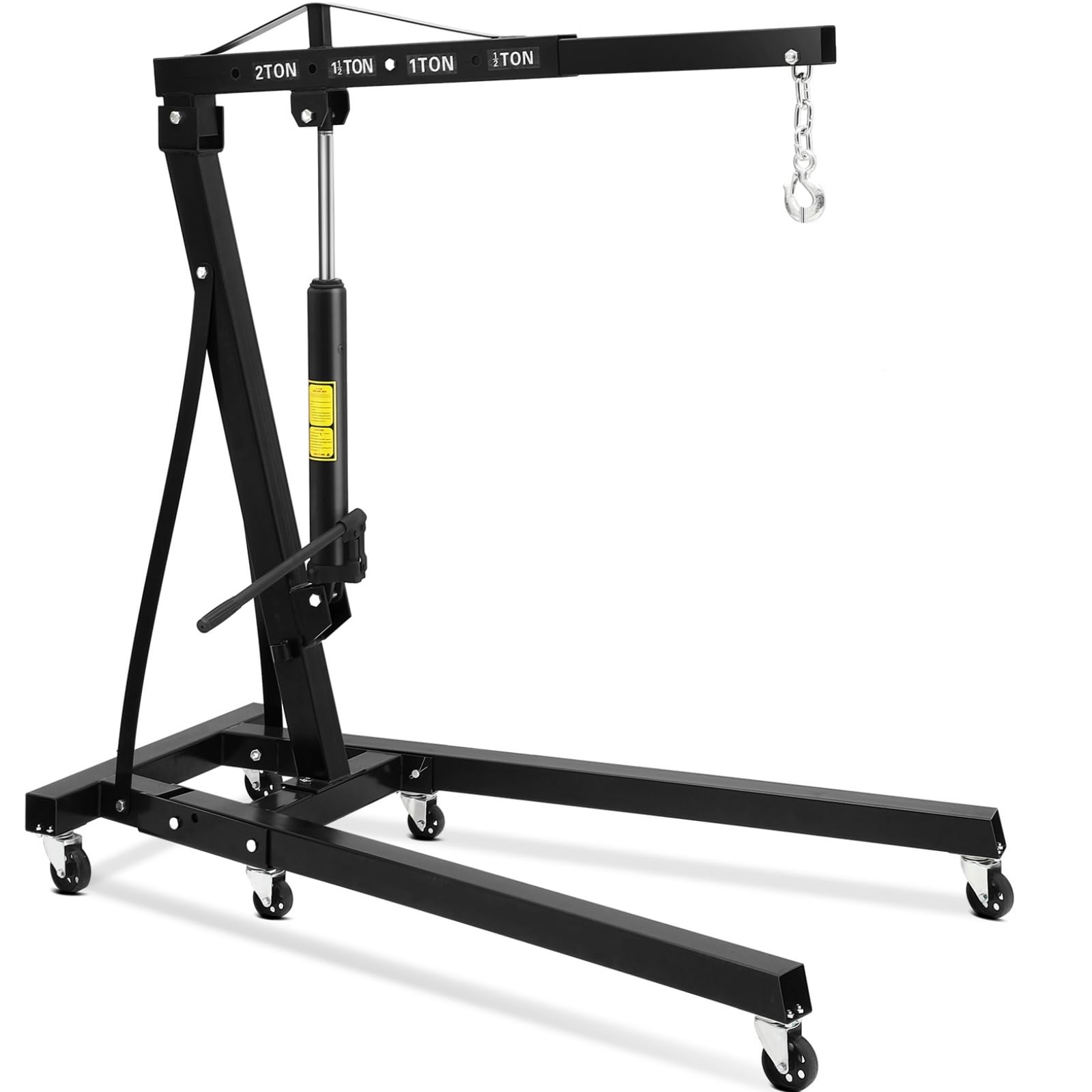 Photo 1 of 2 Ton Folding Hydraulic Engine Hoist - Cherry Picker Shop Crane, 4400 Lbs Hydraulic Engine Lift with Telescopic Boom, 6 Casters for Garage, Workshop, Auto-Repair, Heavy Duty, Easy Mobility, Black,