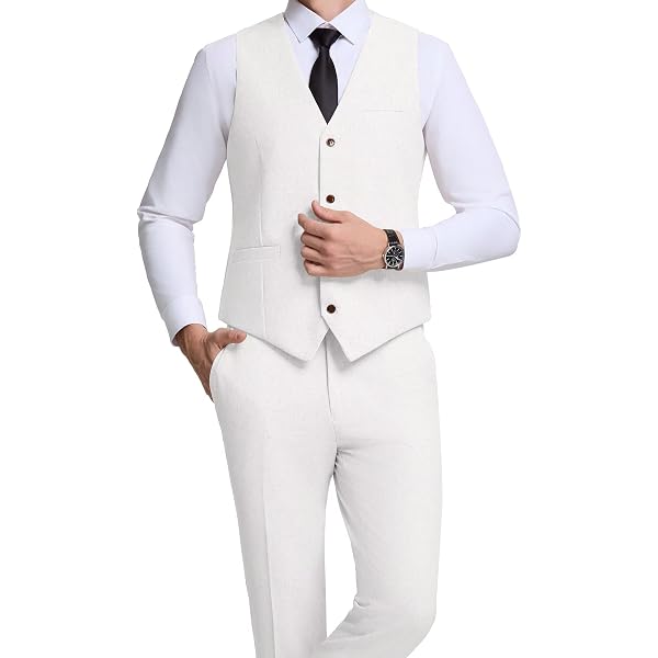 Traje De Hombre De 3 Piezas - Negro, De Lino, Incluye Chaqueta, Chaleco Y Pantalones, Para Bodas Y Eventos Formales