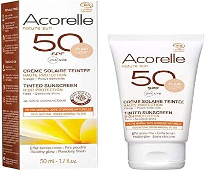 Acorelle Tinted Sunscreen Cream SPF 50 NEW Light-Clair Organic Face Protection