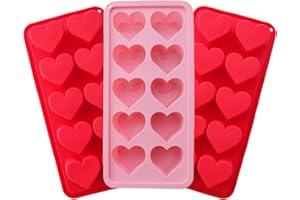 3 Pcs Heart Shaped Ice Cube Trays 10-Cavity Heart Shaped Silicone Molds Pink Red Heart Ice Cube Molds for Ice Cubes, Candy, C