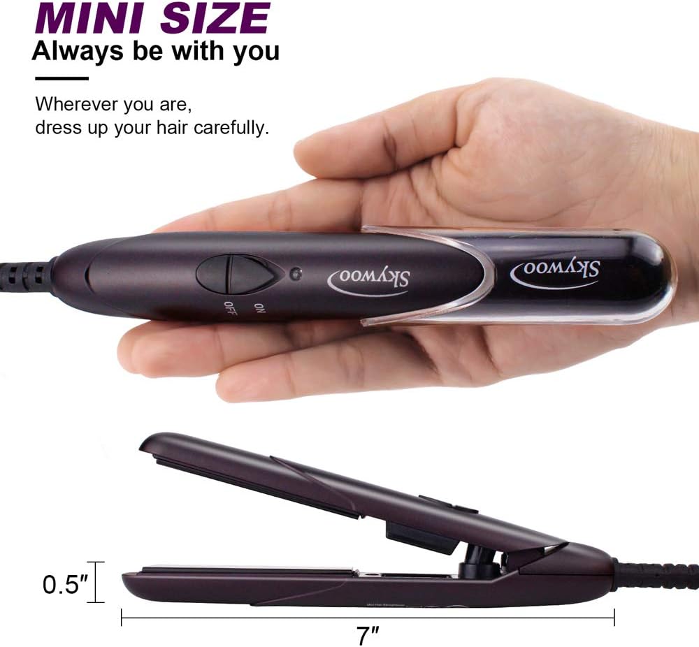 Mini Hair Straightener, Travel Flat Iron Dual Voltage 3/4 Inch Nano-Diamond Ceramic Tourmaline, Small Lightweight & Portable Travel Size Straightening Iron for Men & Women, Purple: Health & Personal Care