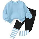 NAPU Little Girls Clothes 2Pcs Girls Outfits Pullover Sweatsuit Patchwork Striped Leggings Pants Set Fall Winter Clothes 2-8Y