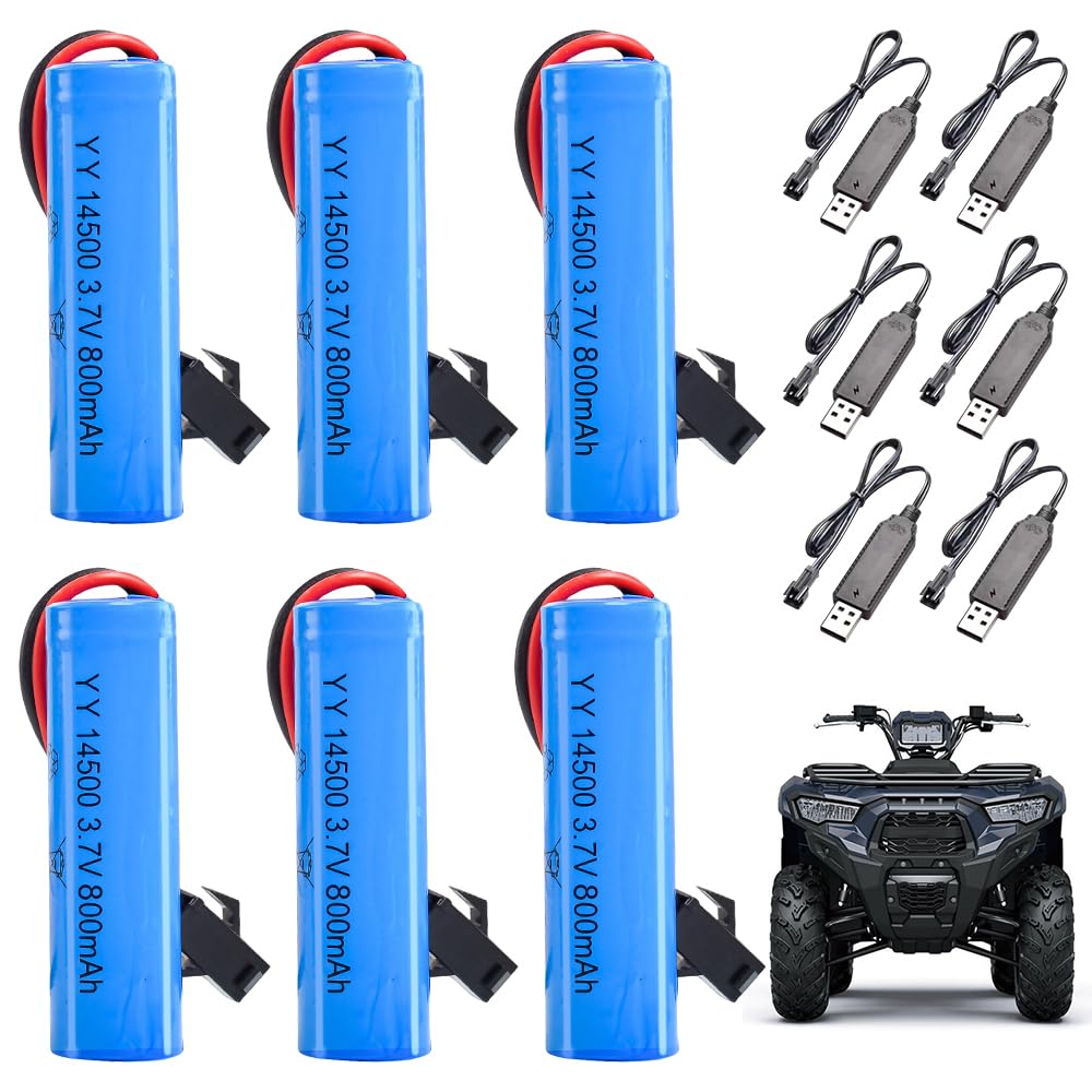 XPJBKC 6 Pcs 14500 Battery, 3.7V 800mah Rechargeable Lithium Batteries with 6 USB Charger, Replacement Universal Li-Ion Battery for RC Car, Drift, RC Truck, Robots, Bubble Machines Electric Toys