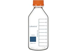 Labasics Borosilicate Glass Media Storage Bottle with Orange GL45 Cap, for Laboratory Storage, 1 Pack, 1000 ml