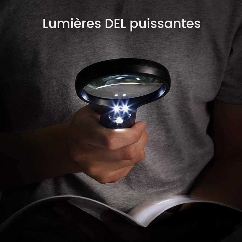 Loupe avec Lumière LED, Loupe de Poche avec Grossissement 3X 45X