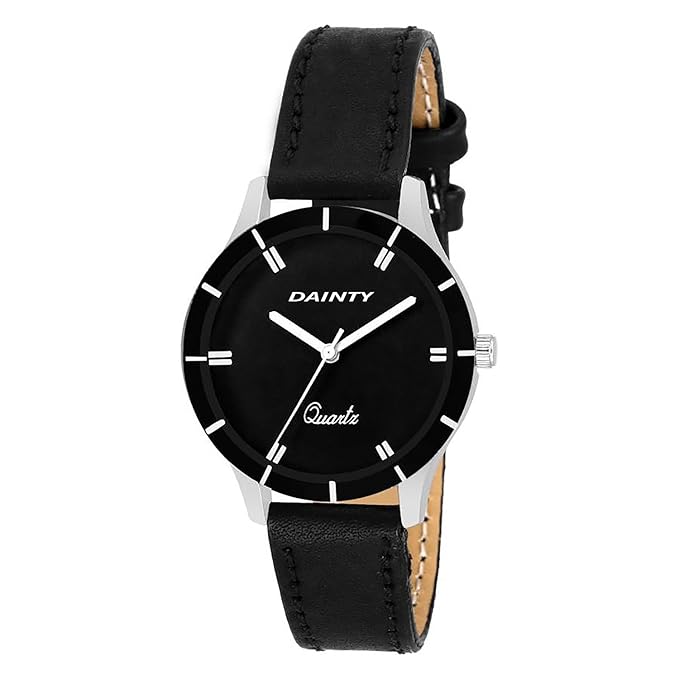 DAINTY Women's Watches,Lady Simple Fashion Design Casual Business Dress Analogue Quartz Leather Wrist Watch (Black)