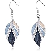 Watforsh Leaf Silver Dangle Earrings for Women Boho Teardrop Dangling Blue Bohemian Tropical Earrings Plant jewelry for Vacation