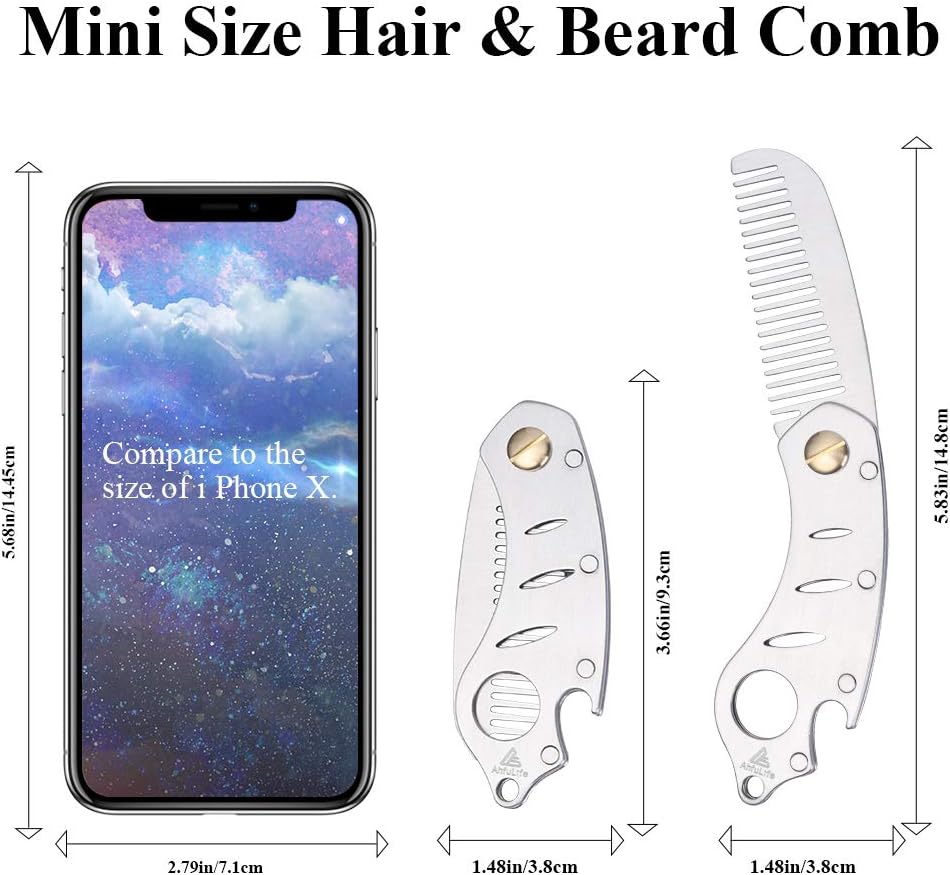 Metal Folding Beard Comb for Men AhfuLife Moustache Pocket Foldable Comb With Bottle Opener Fits in Keychain - Image 3
