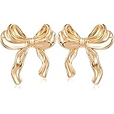 Gold Bow Knot Stud Earrings for Women, Trendy Stuff Cute Bow Pearl Drop Dangle Earrings Bowknot Stud Gold Plated Zinc Alloy Ribbon Studs, Minimalist Jewelry Gifts