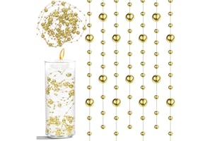 Cusmation 50pcs Pearls String Beads of Pearls, 10+5mm Bright Gold Artificial Pearl String for Floating Candles Centerpieces, Vase Filler, Wedding Centerpiece Christmas Party Decor