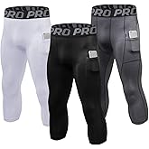 KAHEYQI Men's 3/4 Compression Pants Athletic Capri Running Tights with Pockets Football Workout Leggings Base Layer 3 Pack