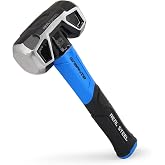 REAL STEEL Sledge Hammer, 3lb Drilling/Crack Club Hammer | Jacketed Graphite Fiberglass Handle &amp; No-Slip Cushion Grip Forged Steel Head 0508