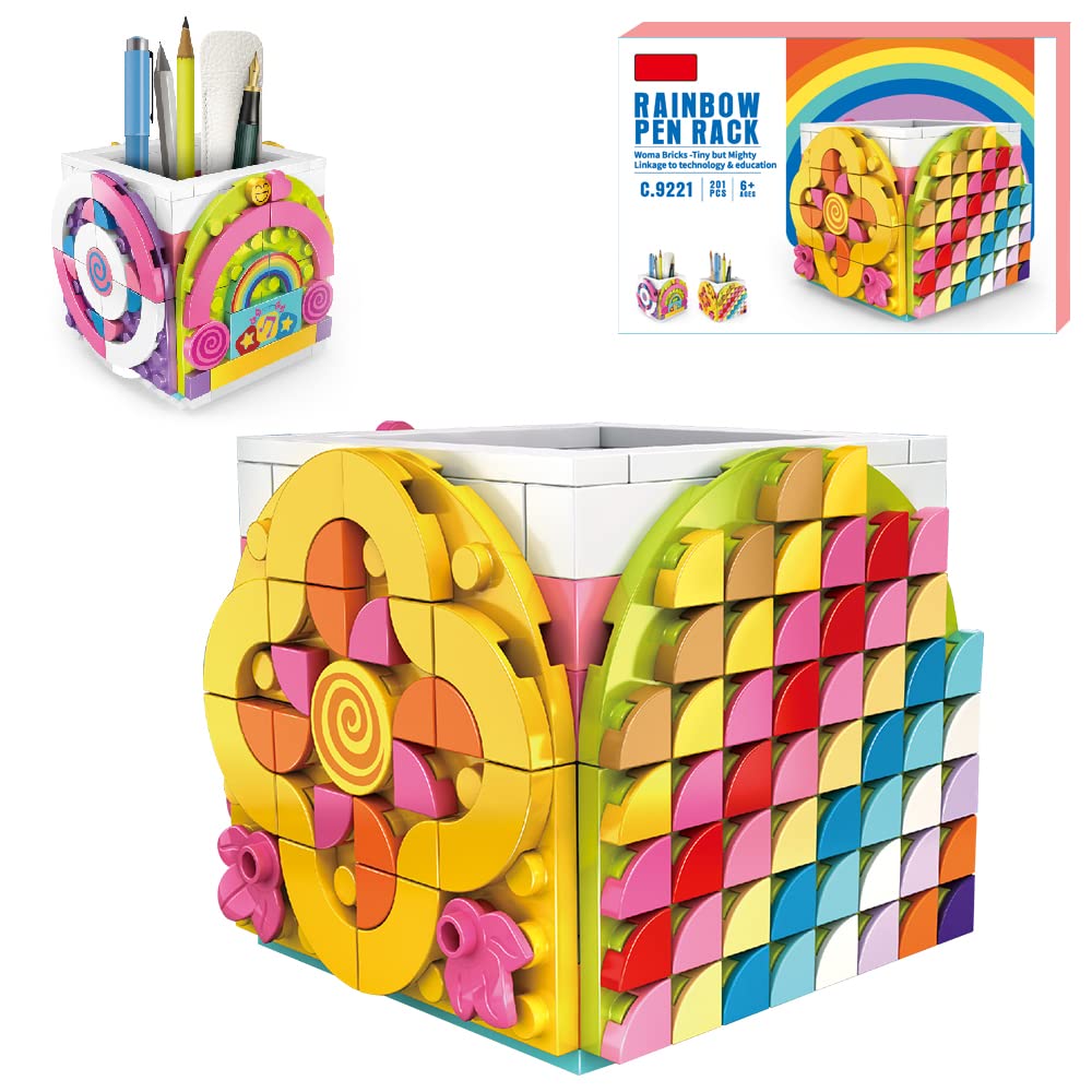 SIENON Dots Rainbow Pencil Holder, DIY Creative Craft Decorations Kit, Bricks Pen Holder, Building Blocks Pencil Box, Fun Craft Kit Dots Construction Pen Pot Toys for Birthday Christmas
