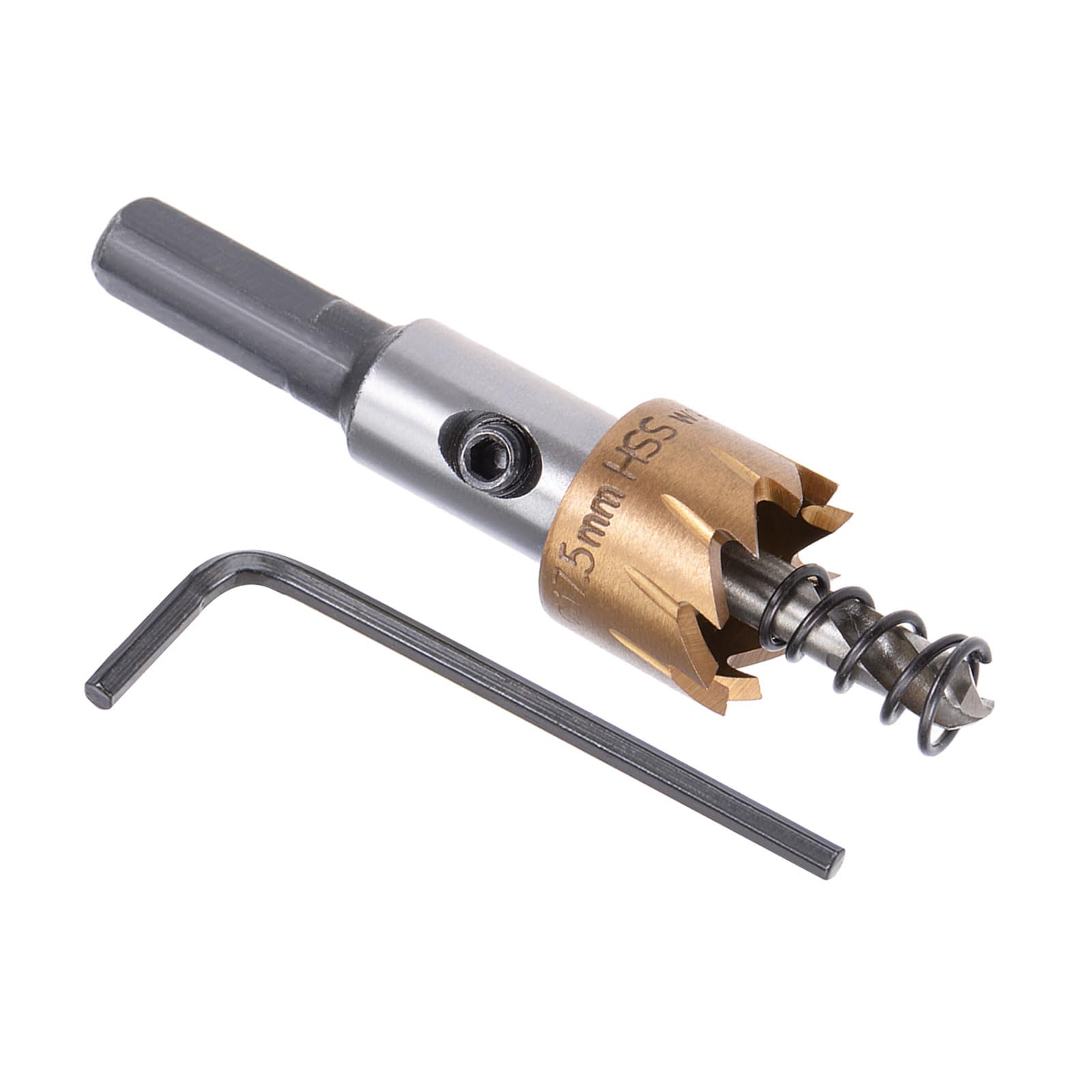 Kozelo 1pcs Hole Saw - [17.5mm] HSS (High Speed Steel) 4341 Drill Bit Hole Cutter for Stainless Steel Aluminum Metal Wood Plastic Use, Titanium Plated, Triangular Shank