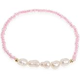 BXDA Freshwater Pearl Seed Bead for Women, Dainty Handmade Bohemian Stone Beaded Stretch Friend Bracelet Summer Beach Jewelry Gift